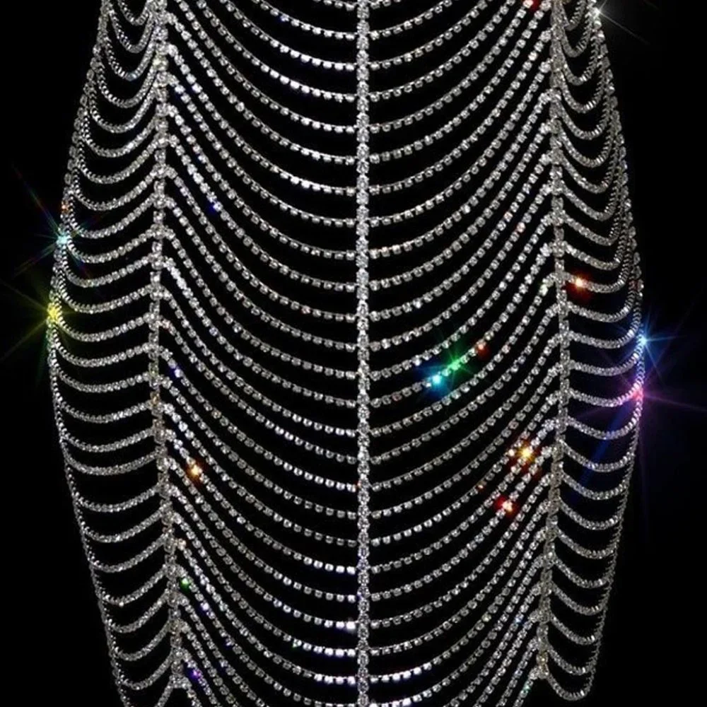 Rhinestone Bodysuit Dress Women Summer Bikini Body Chain Harness Body Jewelry - Picture 8 of 9